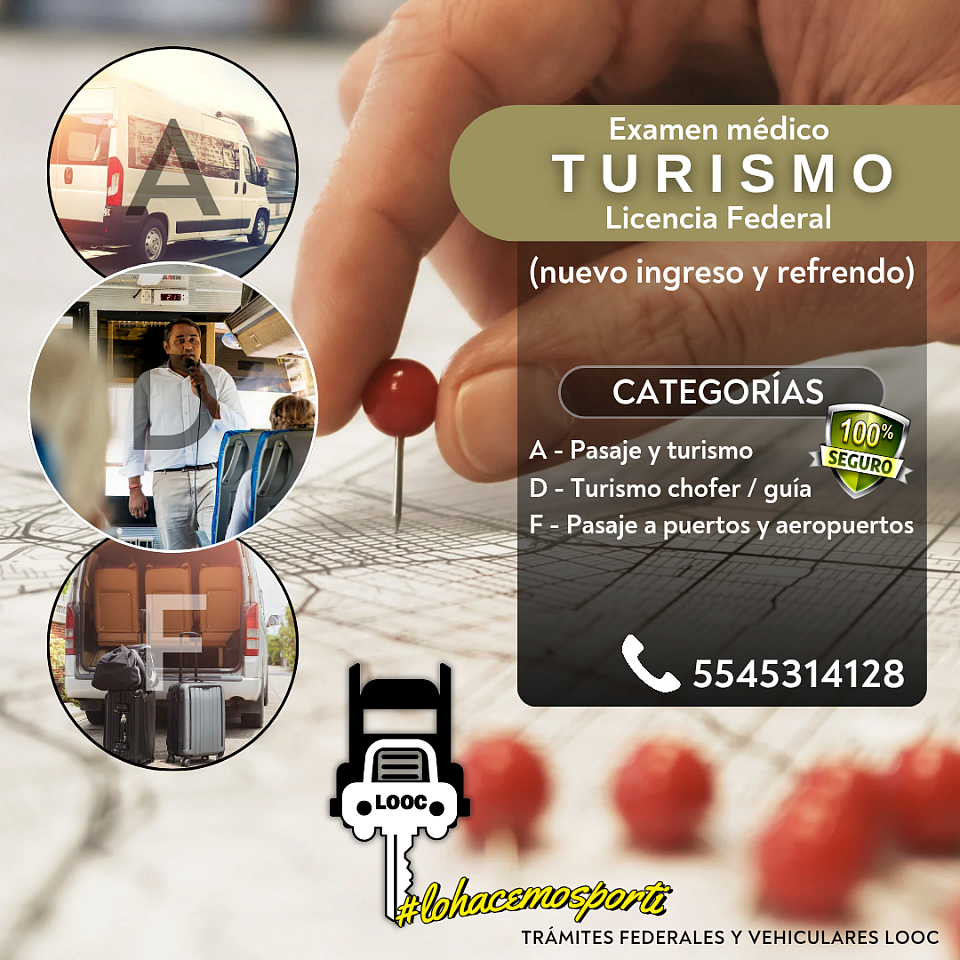 Licencia Federal de TURISMO y examen médico.